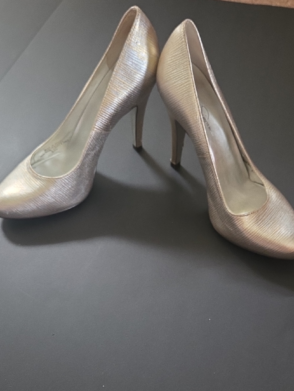 Jessica Simpson Metallic Champagne Pointed-Toe High Heels